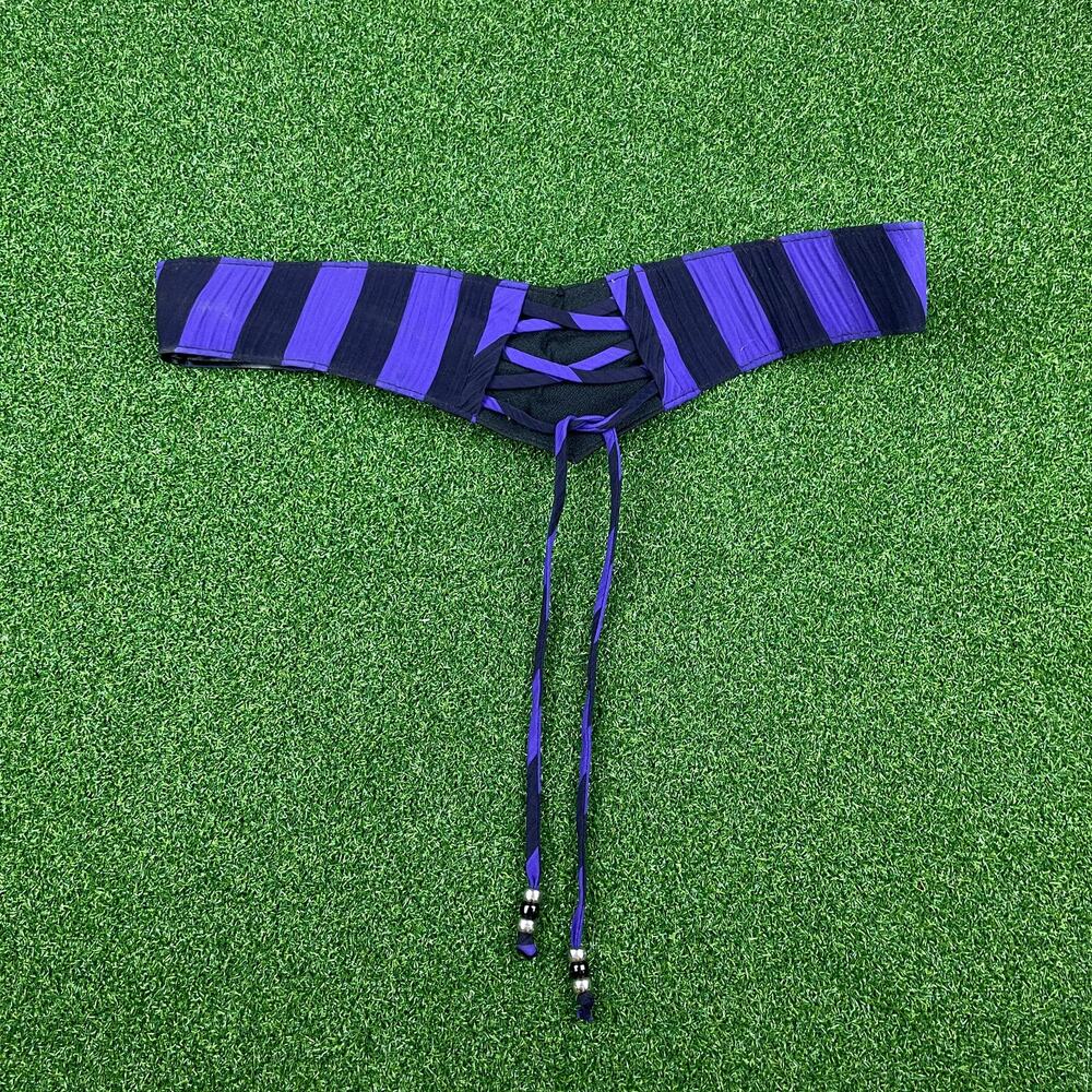 Vintage 90s Purple & Black Striped Tie Detail Waist Cinch Belt OS
